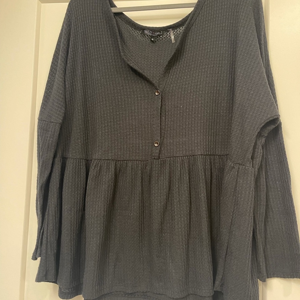 Waffle Knit Peplum Tee